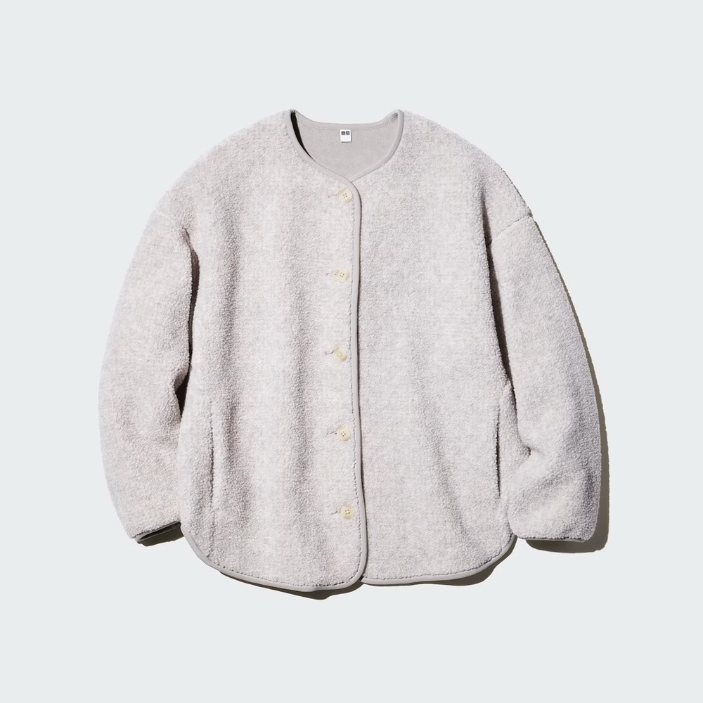 Uniqlo Olive Pile Lined Fleece Relaxed Cardigan - Picture 2 of 3